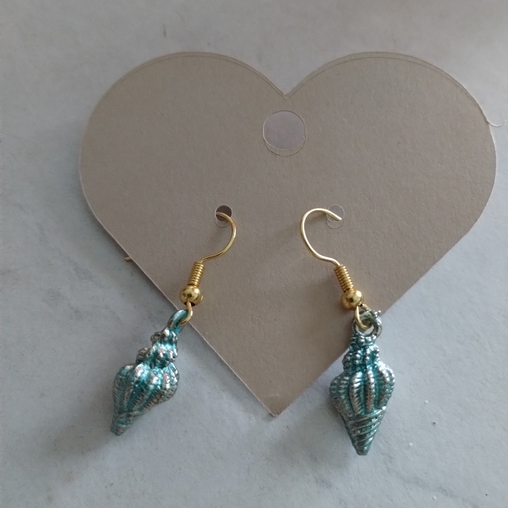 Handmade Turquoise Shell Gold Tone Drop Earrings